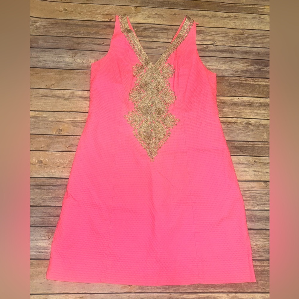 EUC Lilly Pulitzer June Shift in Neon Pink Coral Gold Classic 8